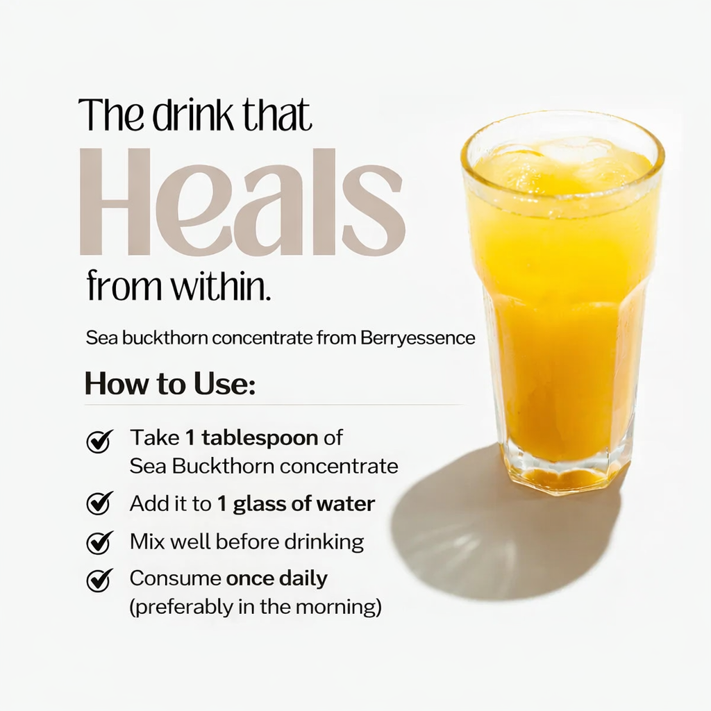 Sea Buckthorn Concentrate Pulp Juice 500ml | Promotes Healthy Gut | Removes Bloating Issue