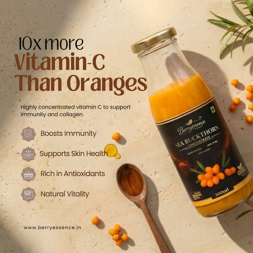 Sea Buckthorn Concentrate Pulp Juice 300ml | Promotes Healthy Gut | Removes Bloating Issue